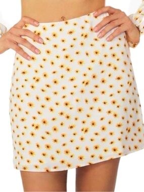 WeWoreWhat | Dipsy Daisies Mini Slip Skirt White & Yellow Sunflower design